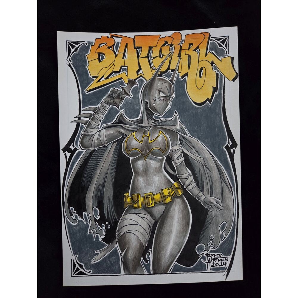 BatGirl (8.25" x 11.75") Original Art drawing B/W sketch w/COA